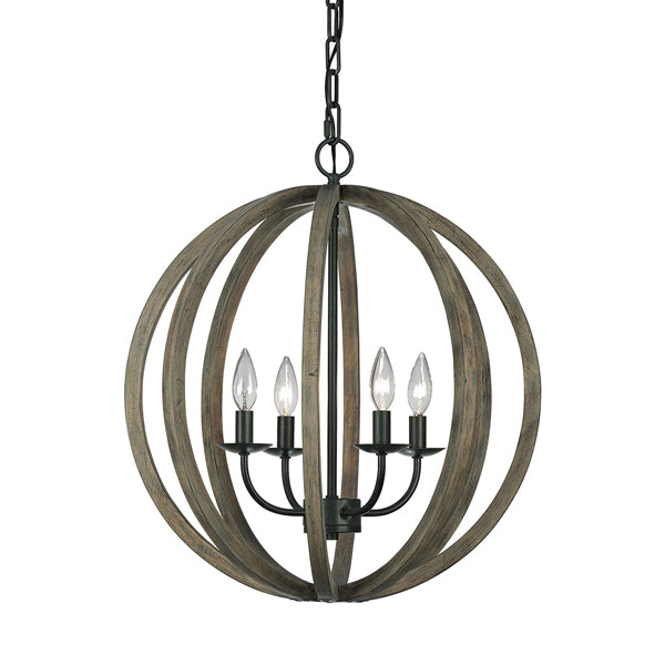 Product photograph of Elstead Allier 4 Light Iron Pendant Weather Oak Wood And Antique Forged from Olivia's
