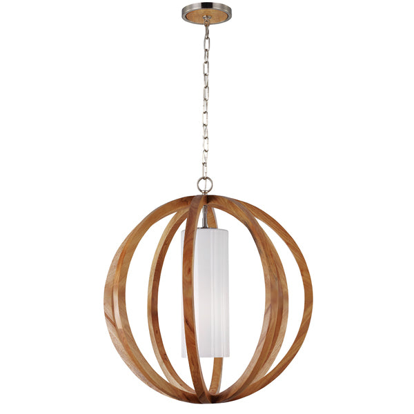 Elstead Allier Light Pendant Wood And Brushed Steel Large