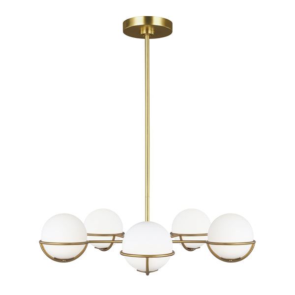 Product photograph of Elstead Apollo 5 Light Chandelier Burnished Brass from Olivia's
