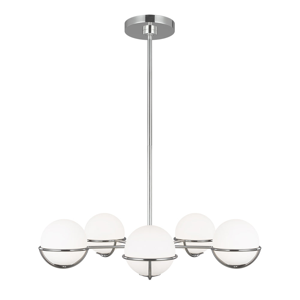 Product photograph of Elstead Apollo 5 Light Chandelier Polished Nickel from Olivia's