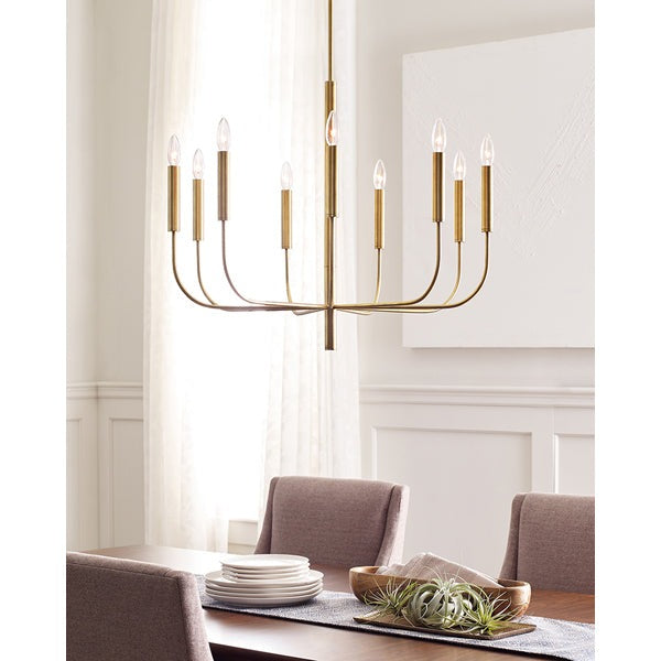Product photograph of Elstead Brianna 9 Light Chandelier Burnished Brass from Olivia's.