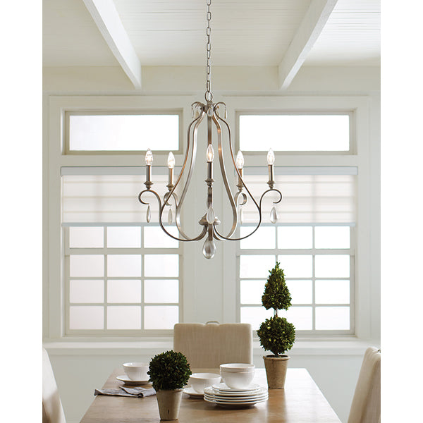 Product photograph of Elstead Dewitt 5 Light Sunrise Chandelier Silver from Olivia's.
