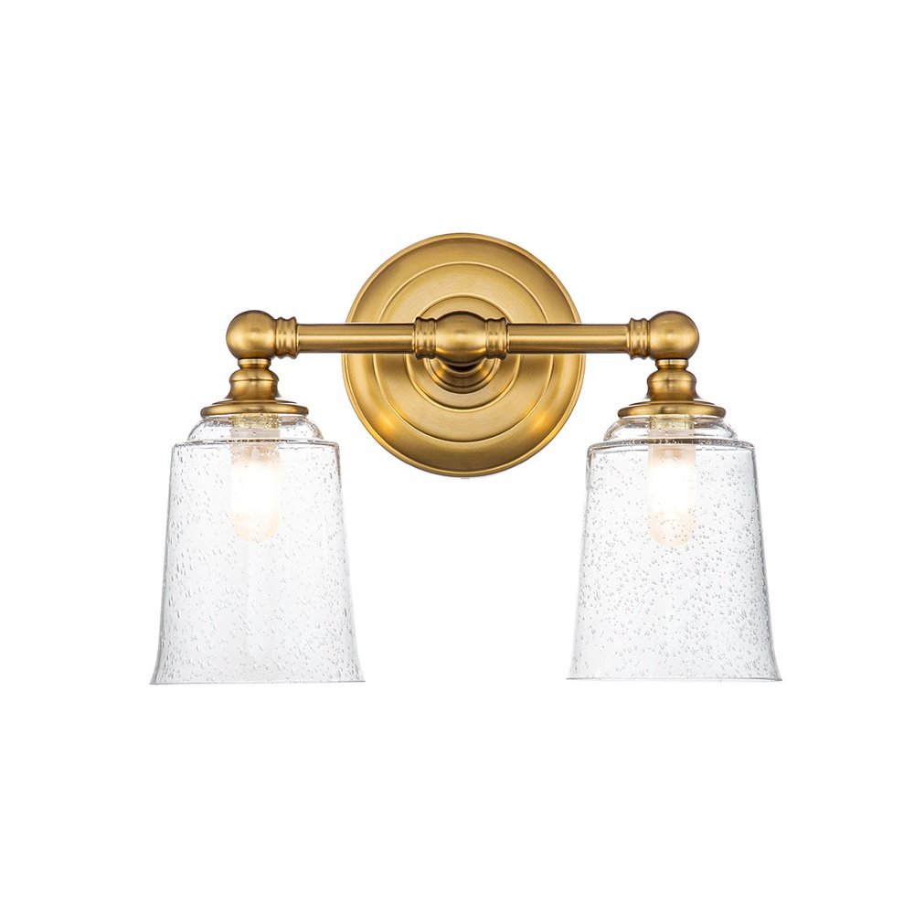 Product photograph of Feiss Huguenot Lake 2 Light Above Mirror Light In Brass from Olivia's