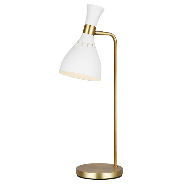 Elstead Joan 1 Light Table Lamp Matte White And Burnished Brass