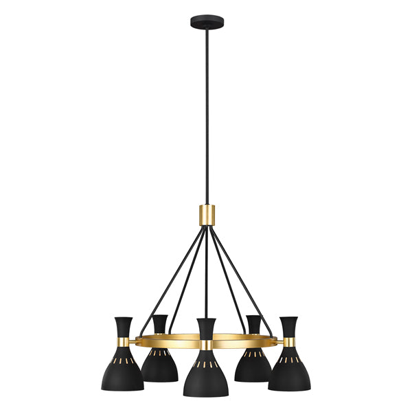 Product photograph of Elstead Joan 5 Light Chandelier Midnight Black And Burnished Brass from Olivia's