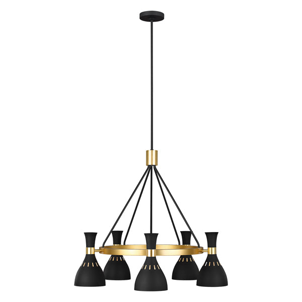 Elstead Joan 5 Light Chandelier Midnight Black And Burnished Brass