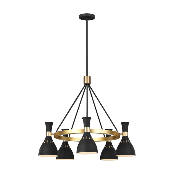 Elstead Joan 5 Light Chandelier Midnight Black and Burnished Brass