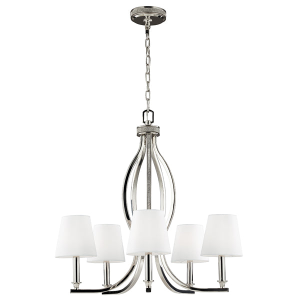 Product photograph of Elstead Pave 5 Light Chandelier Polished Nickel from Olivia's