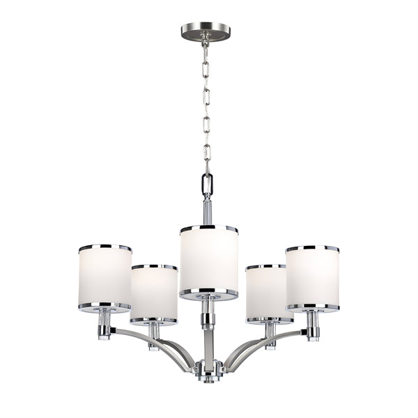 Product photograph of Elstead Prospect Park 5 Light Chandelier Satin Nickel And Chrome from Olivia's