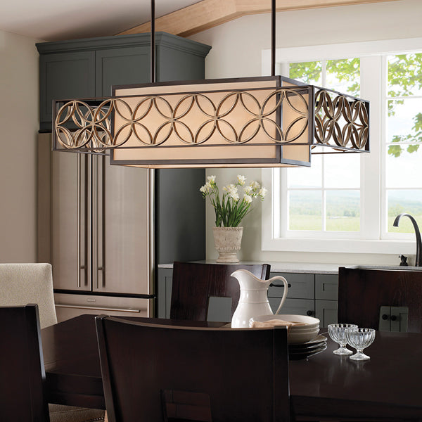 Product photograph of Elstead Remy 4 Light Pendant Heritage Bronze And Parissiene Gold from Olivia's.