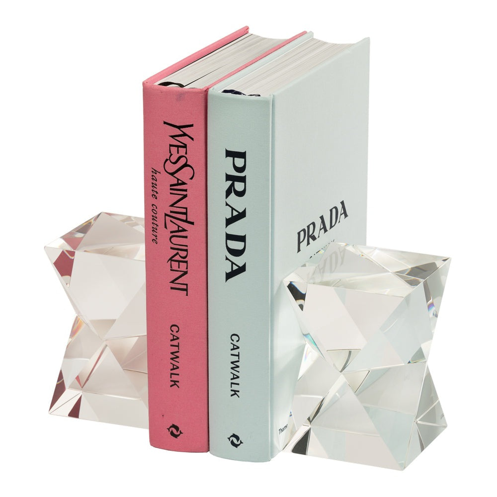 Product photograph of Liang Eimil Crystal Set Of 2 Angular Bookends Clear from Olivia's
