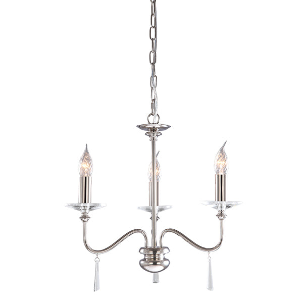 Product photograph of Elstead Finsbury Park 3 Light Chandelier Polished Nickel from Olivia's