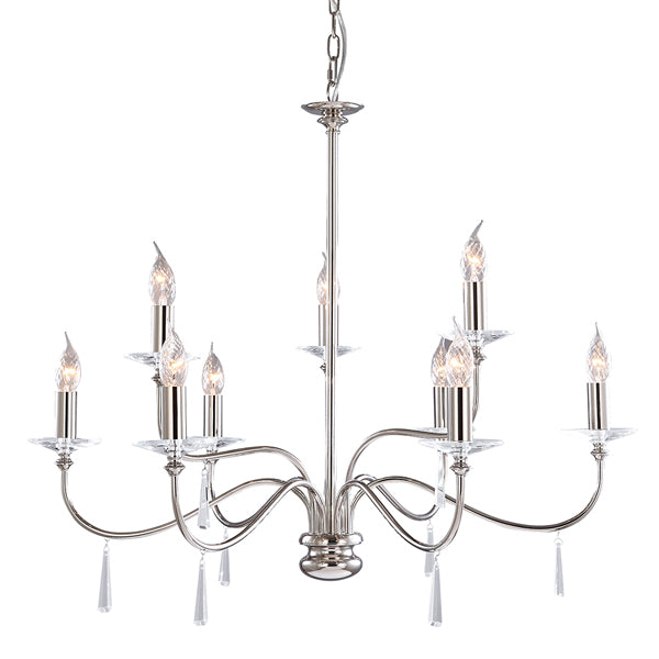 Product photograph of Elstead Finsbury Park 9 Light Chandelier Polished Nickel from Olivia's