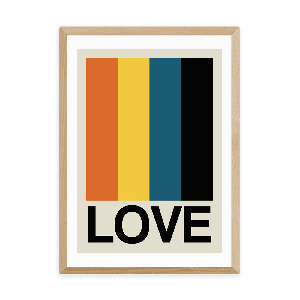 Product photograph of Retro Stripe Love Sundaze By Frances Collett - A2 Oak Framed Art Print from Olivia's.