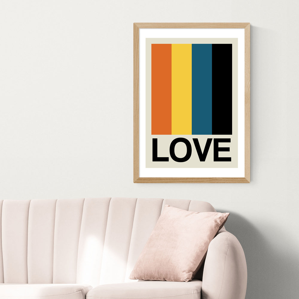 Product photograph of Retro Stripe Love Sundaze By Frances Collett - A2 Oak Framed Art Print from Olivia's