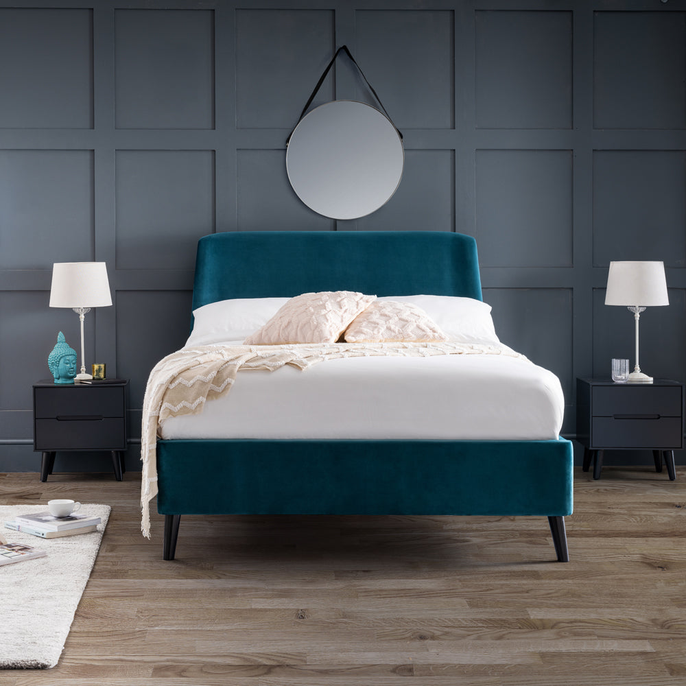 Olivias Curved Velvet Kingsize Ottoman Bed In Teal