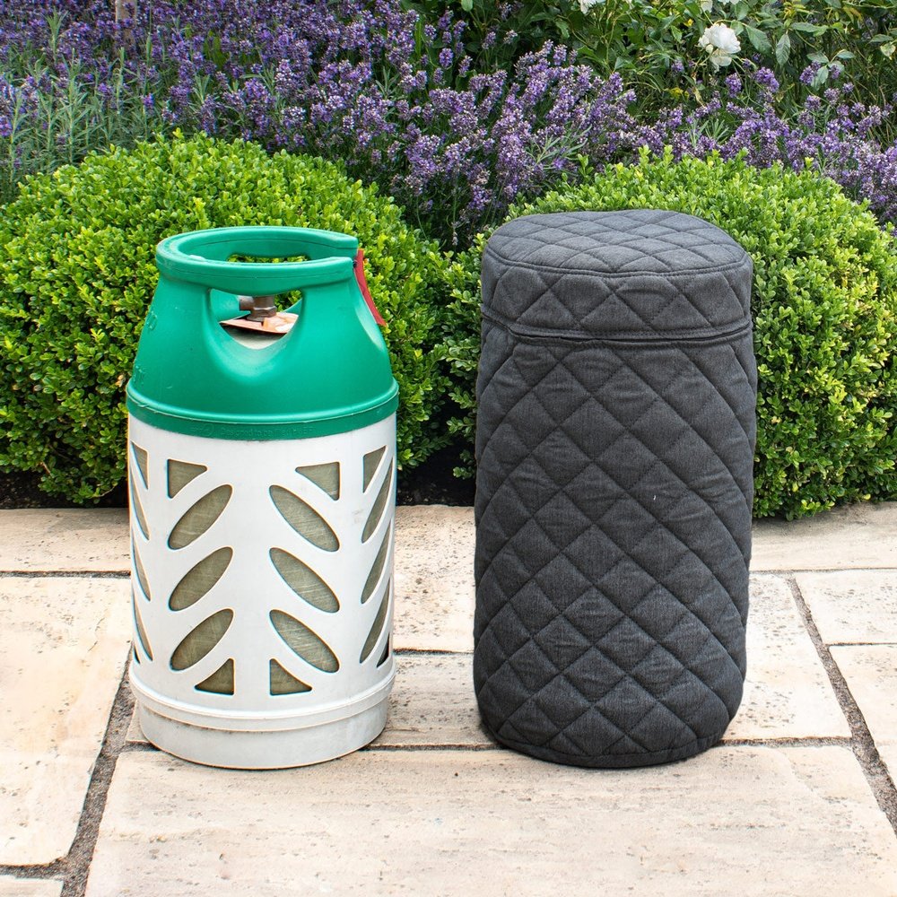 Product photograph of Maze Fabric 10kg Gas Bottle Cover In Charcoal from Olivia's.