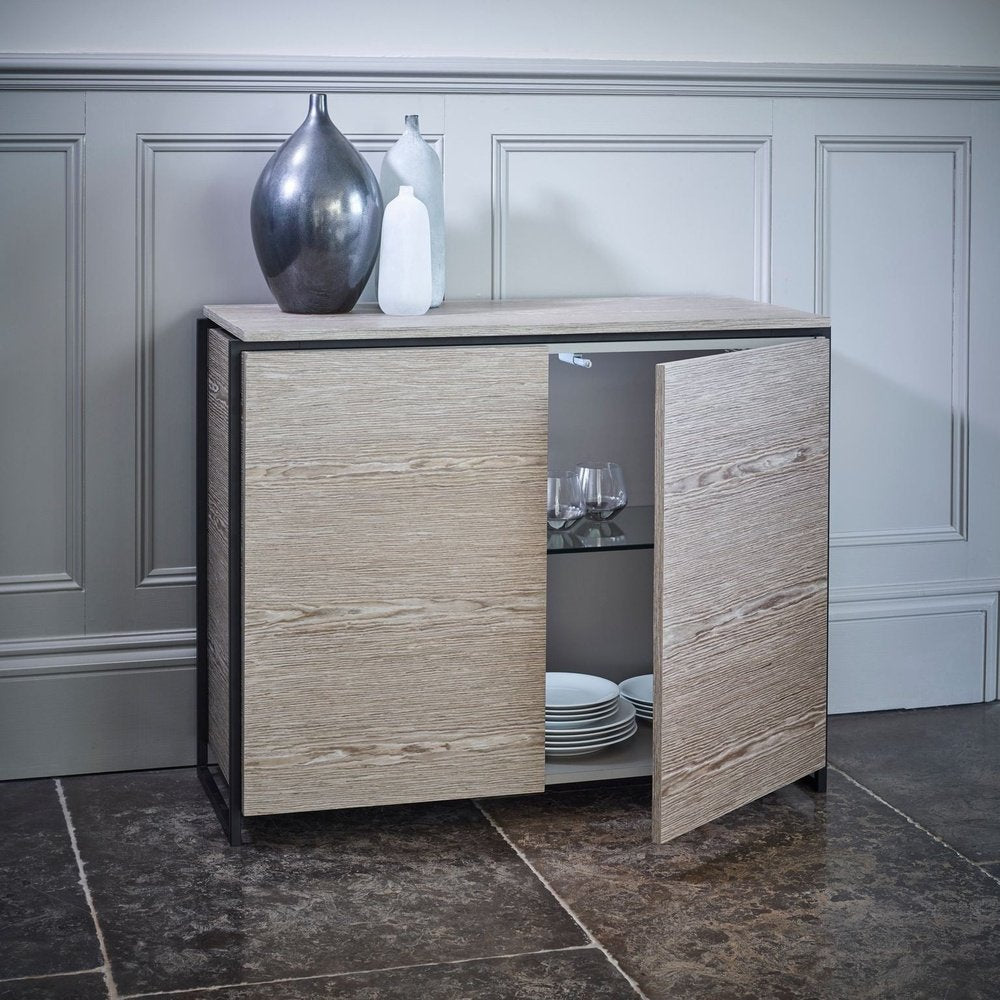 Product photograph of Gillmore Federico Two Door Black Stained Oak With Brass Frame Sideboard from Olivia's.