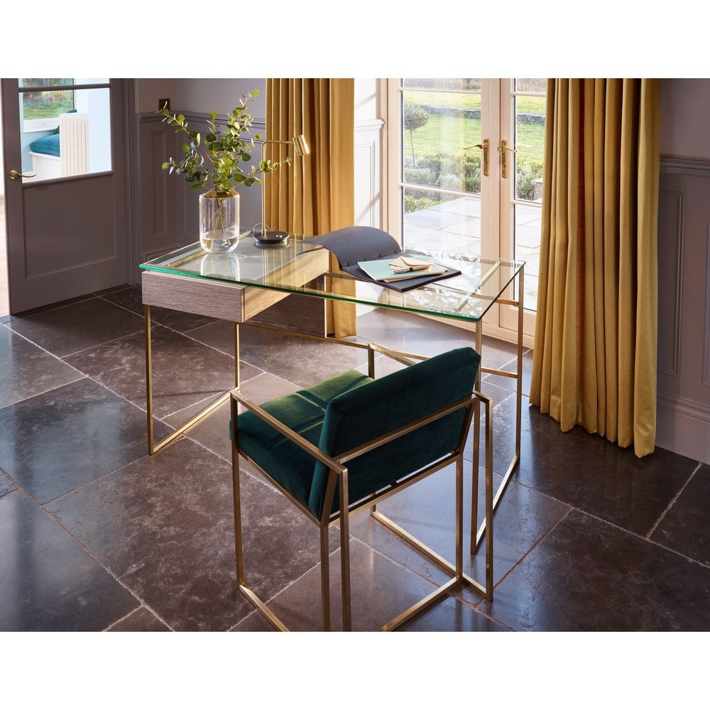 Product photograph of Gillmore Federico Black Stained Oak With Brass Frame Desk from Olivia's.