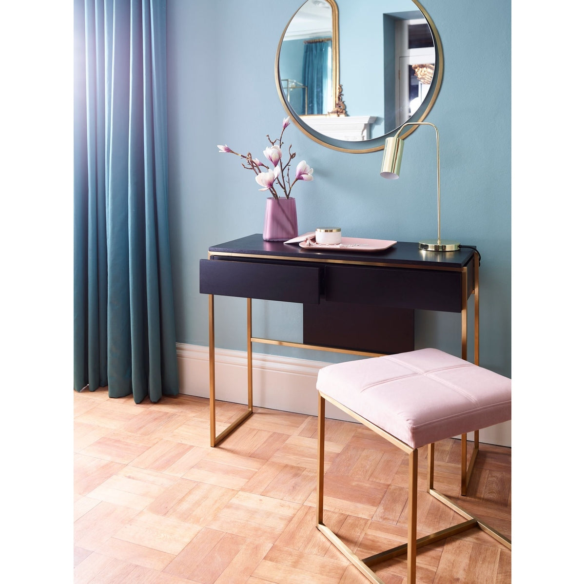 Product photograph of Gillmore Federico Midnight Blue Velvet With Black Frame Stool Large from Olivia's.