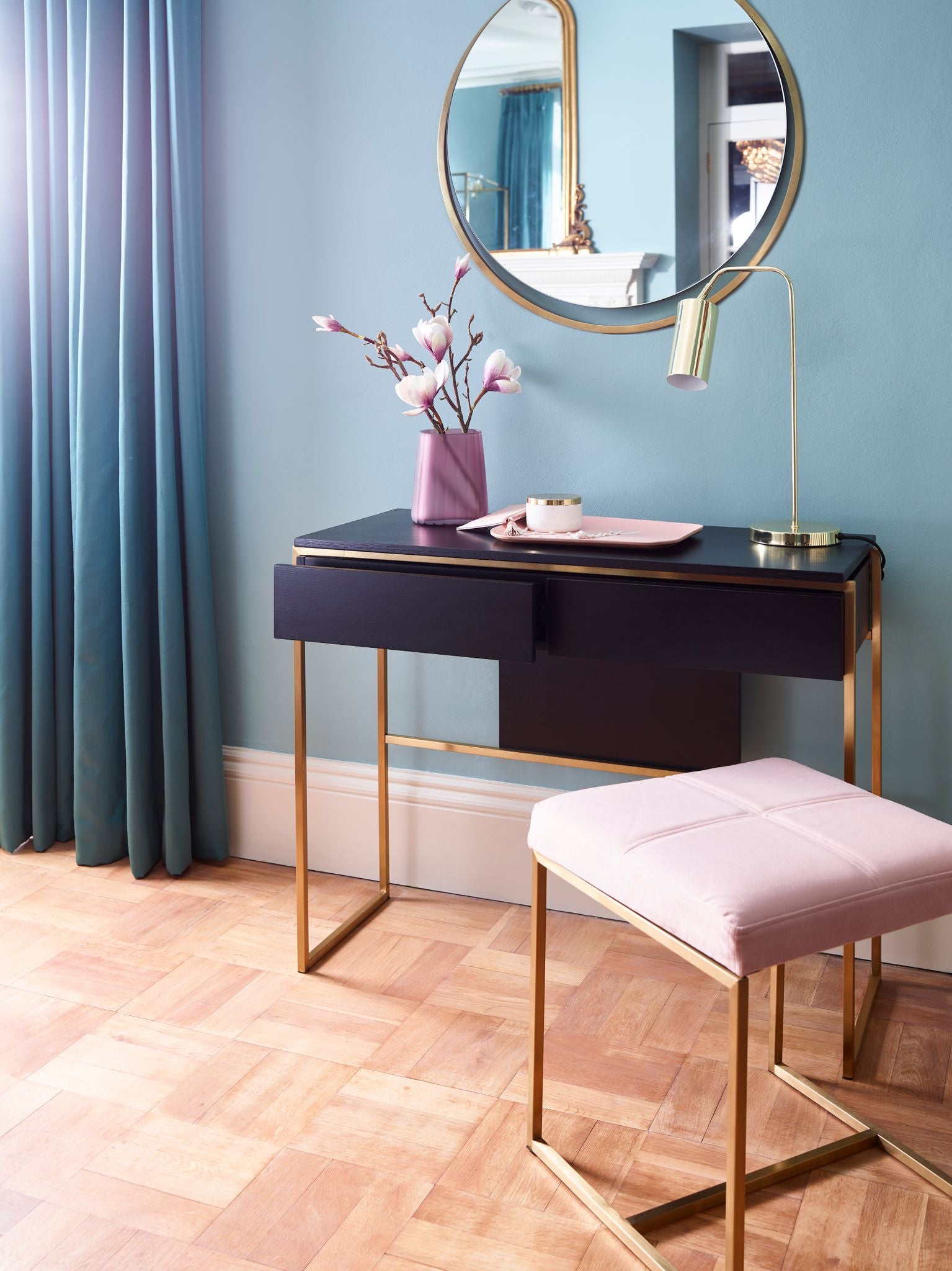 Product photograph of Gillmore Federico Blush Pink Velvet With Black Frame Stool Large from Olivia's.