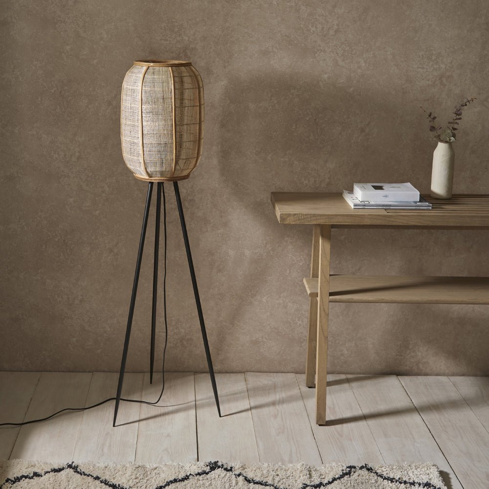 Product photograph of Gallery Interiors Zane Floor Lamp In Natural Black from Olivia's.