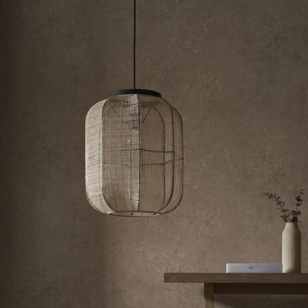 Product photograph of Gallery Interiors Zane Rounded Rectangle Pendant Light In Natural Black from Olivia's.