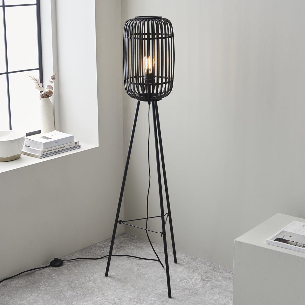 Product photograph of Gallery Interiors Martha Floor Lamp In Dark Bamboo from Olivia's.