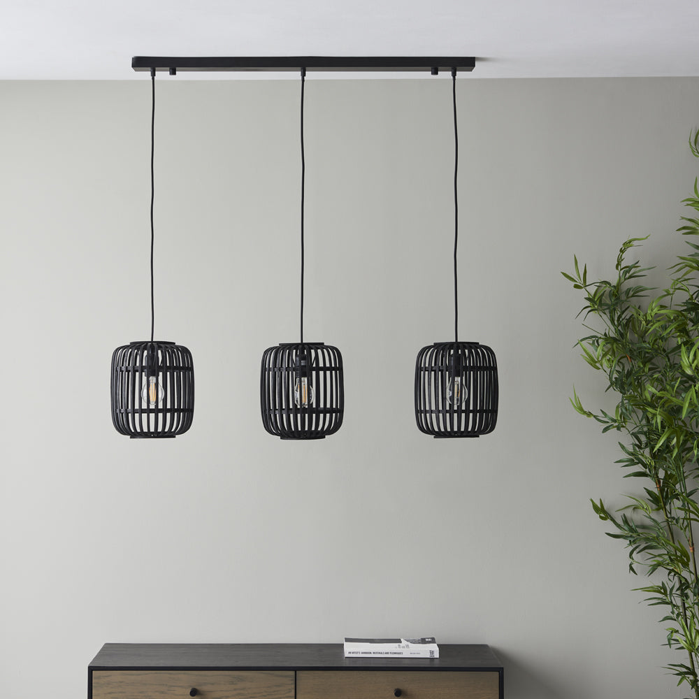 Product photograph of Gallery Interiors Martha Pendant Light In Dark Bamboo - 3 Light from Olivia's.
