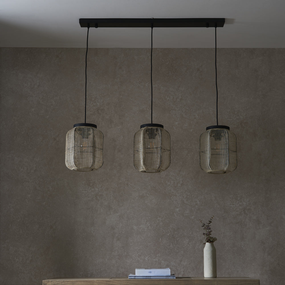Product photograph of Gallery Interiors Zane 3 Pendant Light In Natural Black from Olivia's.