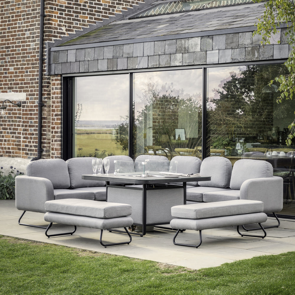 Product photograph of Gallery Interiors Anika Garden Dining Set With Fire Pit Table In Slate from Olivia's.
