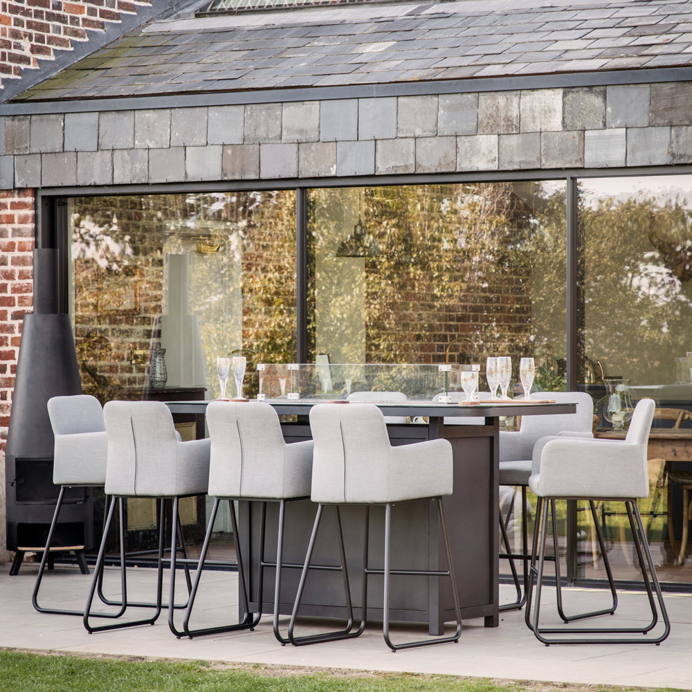 Product photograph of Gallery Interiors Ibis Garden 8 Seater Bar Set With Fire Pit Table In Slate from Olivia's.