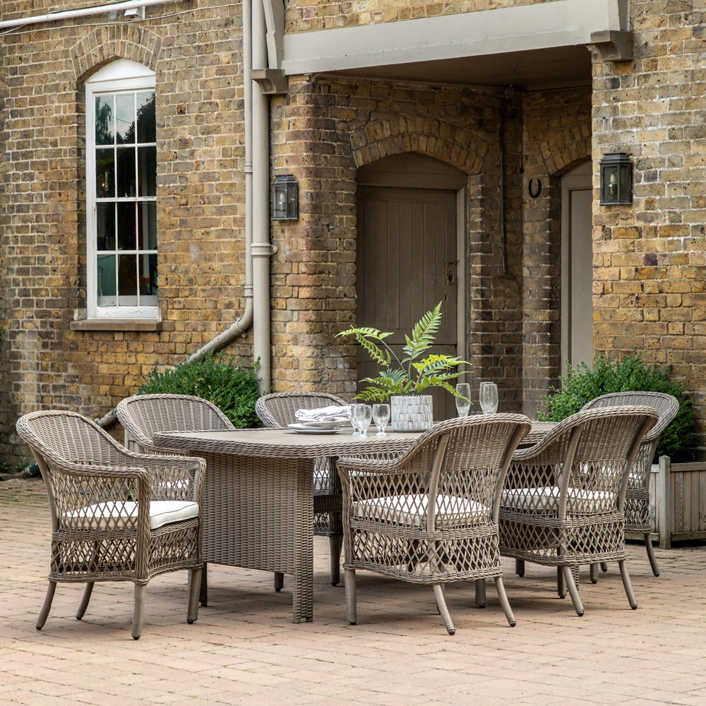 Product photograph of Gallery Interiors Cagney Outdoor 6 Seater Dining Set In Natural from Olivia's.