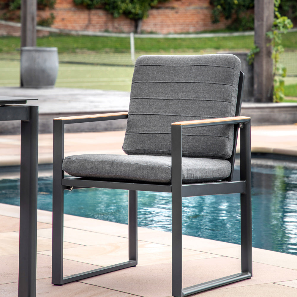 Product photograph of Gallery Interiors Set Of 2 Bolt Outdoor Dining Chairs In Charcoal from Olivia's.