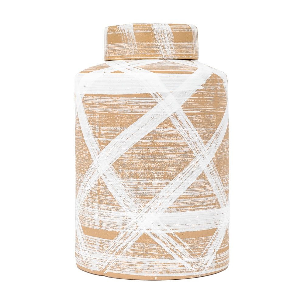 Product photograph of Gallery Interiors Tinka Jar In Reactive Brown White from Olivia's