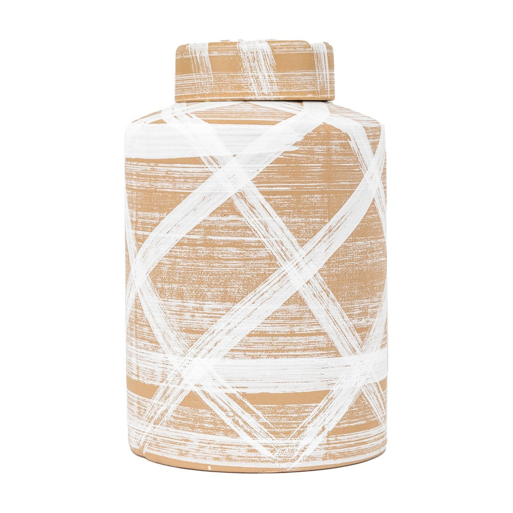 Product photograph of Gallery Interiors Tinka Jar In Reactive Brown White from Olivia's.