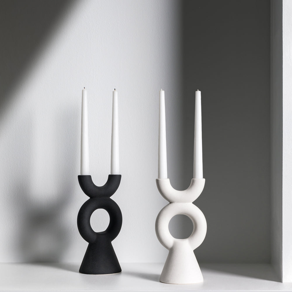 Product photograph of Gallery Interiors Kudos Candlestick In White from Olivia's.
