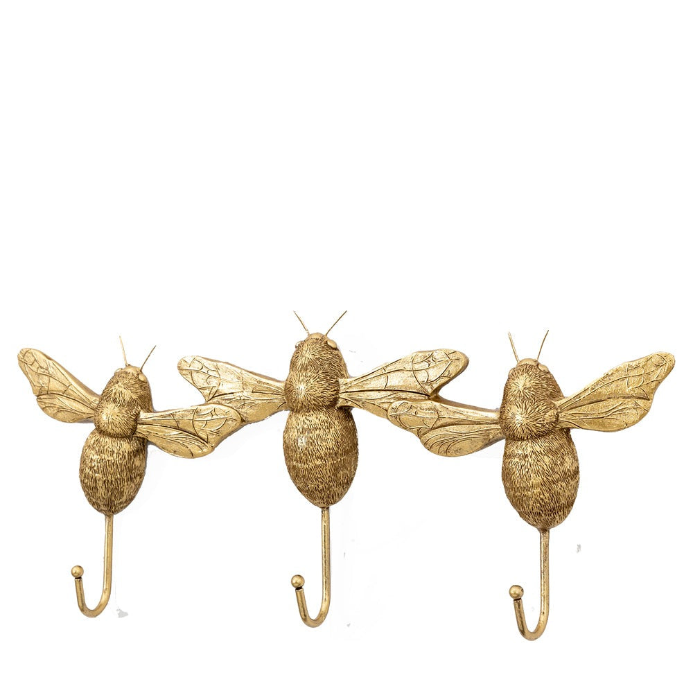 Product photograph of Gallery Interiors Set Of 3 Honey Bee Hooks In Gold from Olivia's.