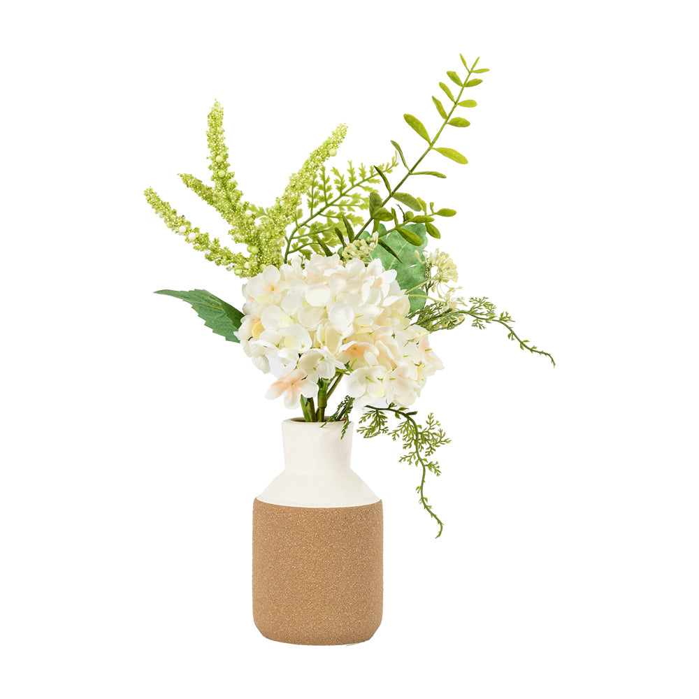 Product photograph of Gallery Interiors Vase With Faux Hydrangea Arrangemnt In White from Olivia's