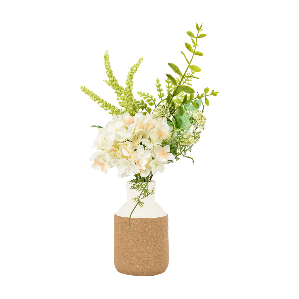 Product photograph of Gallery Interiors Vase With Faux Hydrangea Arrangemnt In White from Olivia's.