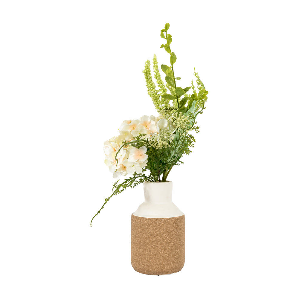 Product photograph of Gallery Interiors Vase With Faux Hydrangea Arrangemnt In White from Olivia's.