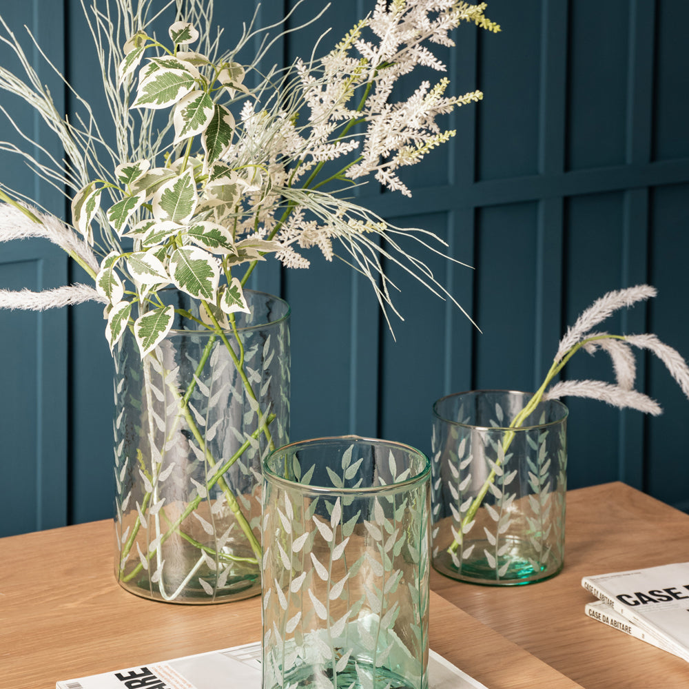 Product photograph of Gallery Interiors Lorlei Recycled Vase In Green Medium from Olivia's.