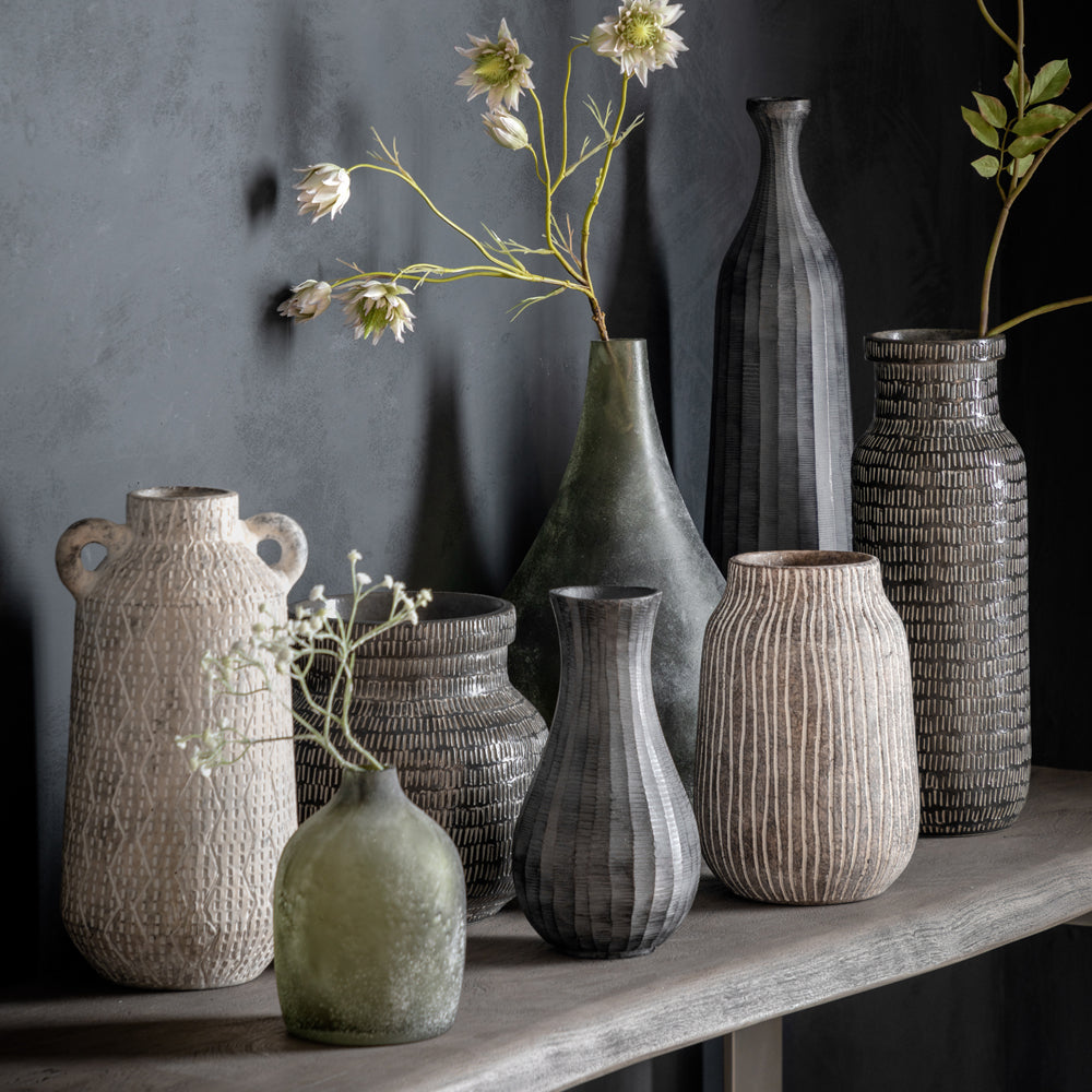 Product photograph of Gallery Interiors Sinead Bottle Vase In Antique Grey L Large from Olivia's.