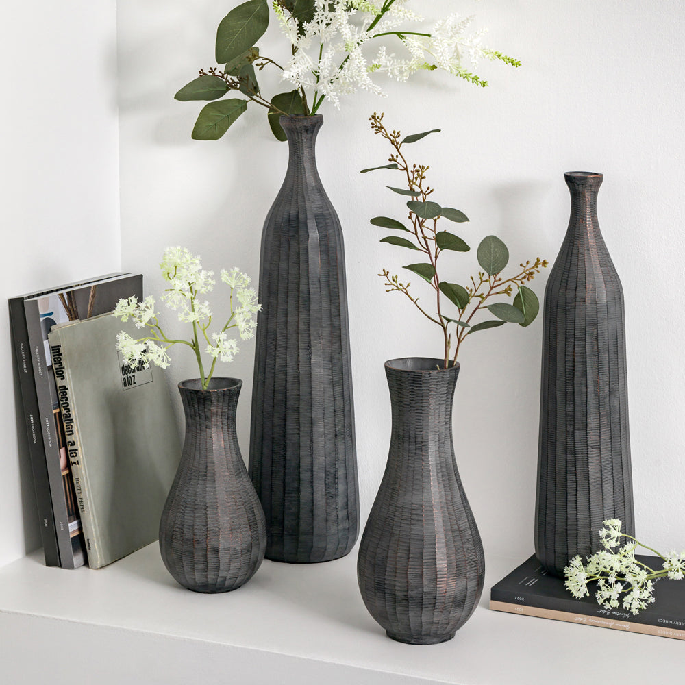 Product photograph of Gallery Interiors Sinead Fluted Vase In Antique Grey M Medium from Olivia's.
