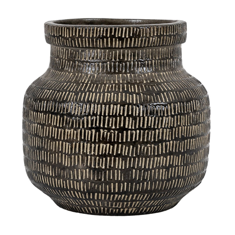 Product photograph of Gallery Interiors Arca Wide Vase In Old Black from Olivia's
