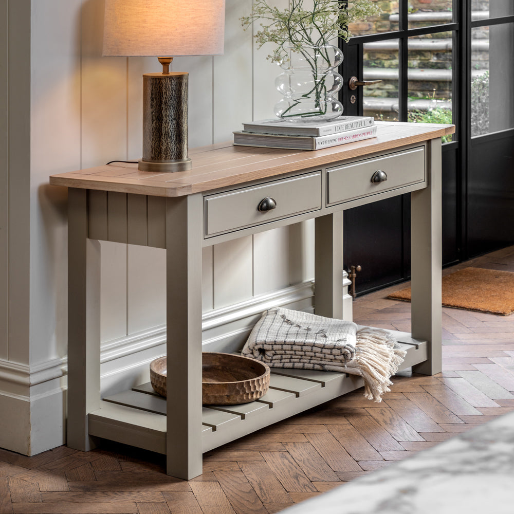 Product photograph of Gallery Interiors Sandon 2 Drawer Console In Prairie from Olivia's.