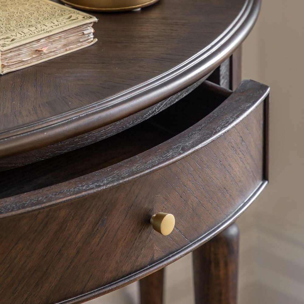 Product photograph of Gallery Interiors Melody Demi Lune Table In Dark Wood from Olivia's.