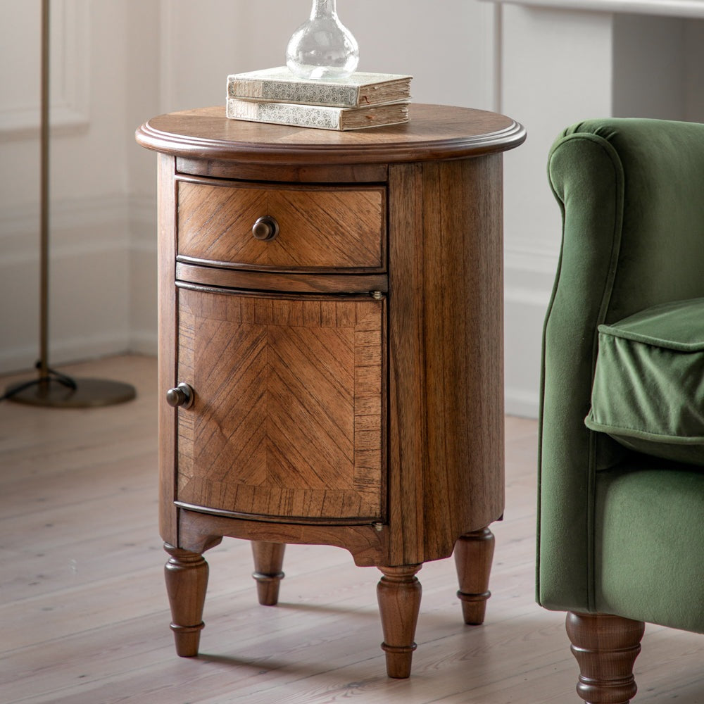 Product photograph of Gallery Interiors Highgate Drum Side Table In Natural Wood from Olivia's.