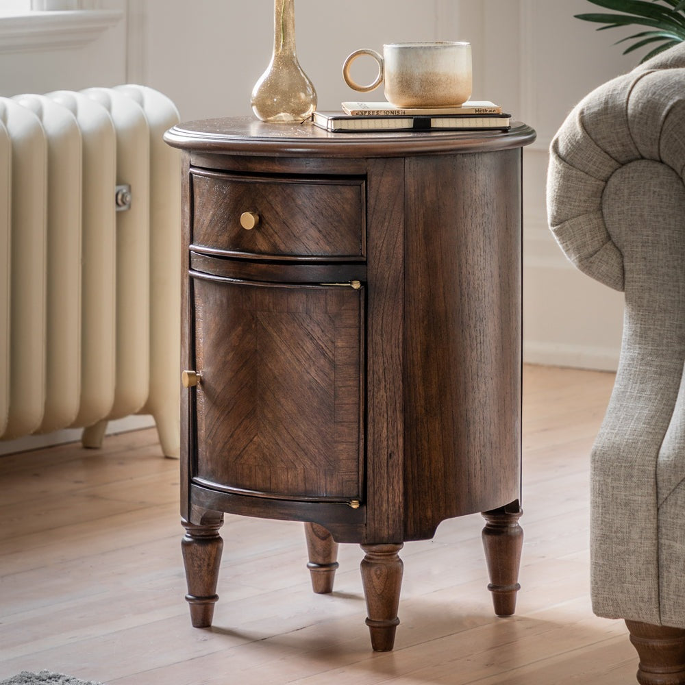 Product photograph of Gallery Interiors Melody Drum Side Table In Brown from Olivia's.