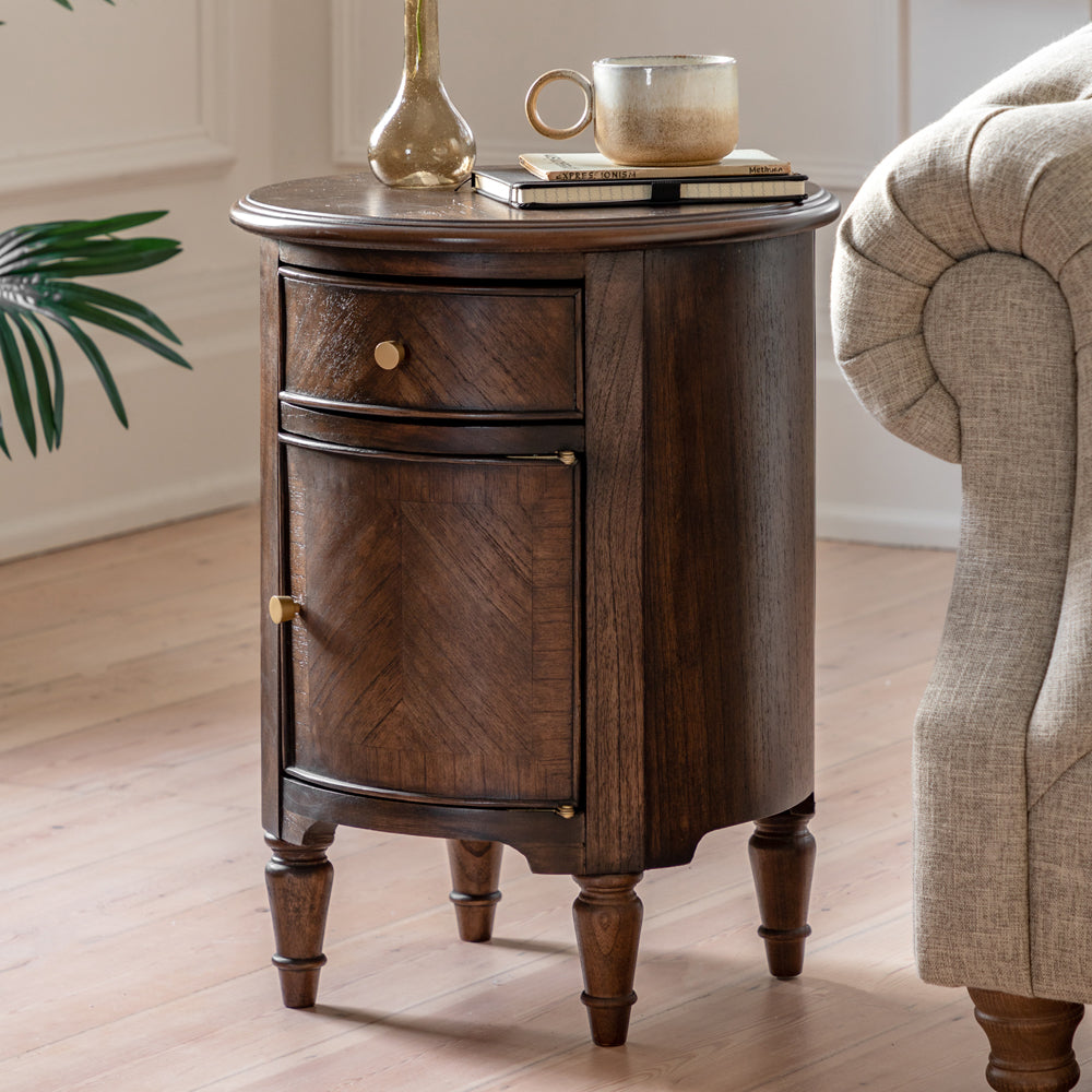 Product photograph of Gallery Interiors Melody Drum Side Table In Brown from Olivia's.